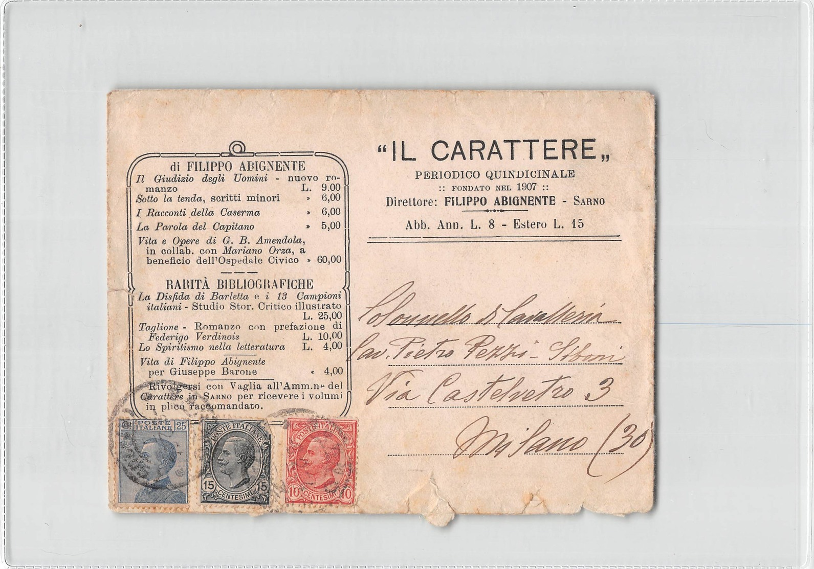 11943 SARNO IL CARATTERE PERIODICO QUINDICINALE - Storia Postale