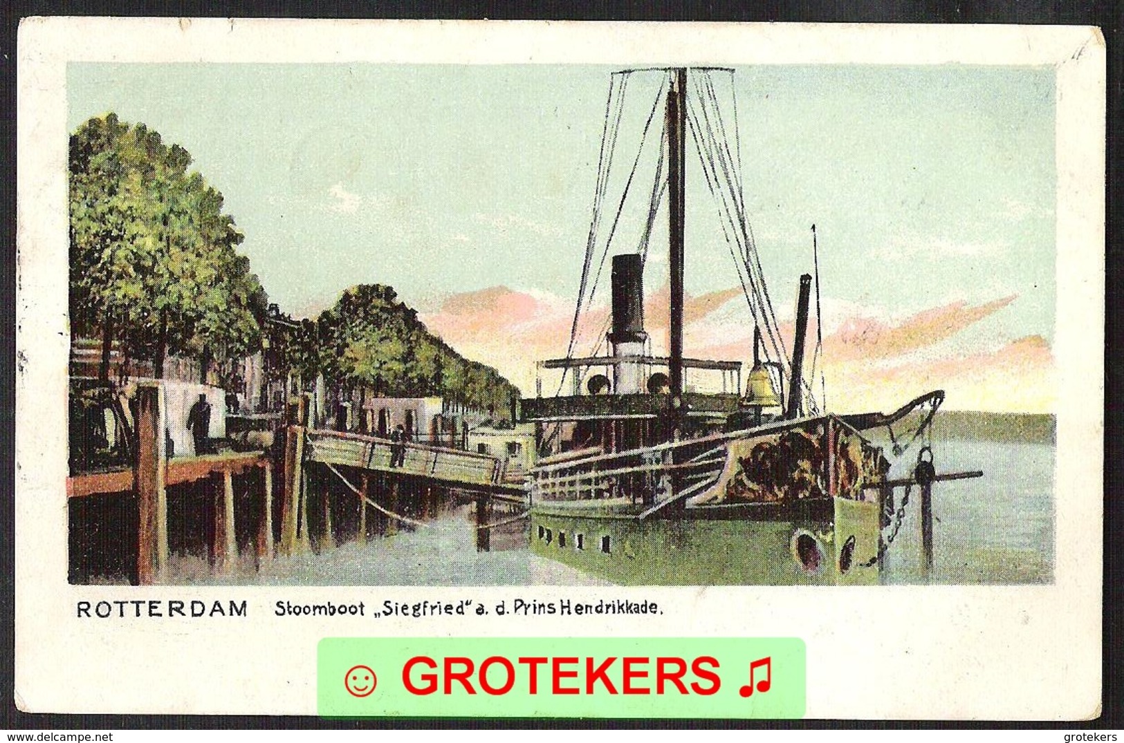 ROTTERDAM Stoomboot SIEGFRIED Aan De Prins Hendrikkade (doorloper)  1910 - Rotterdam