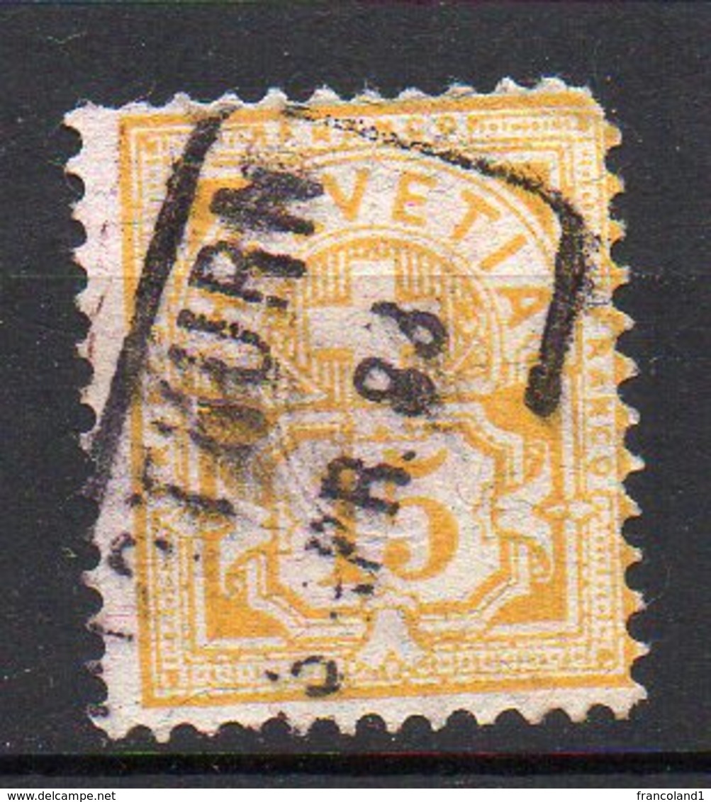 1882 Svizzera Cifra Unificato N. 69  15 C Giallo Timbrato Used - Usati