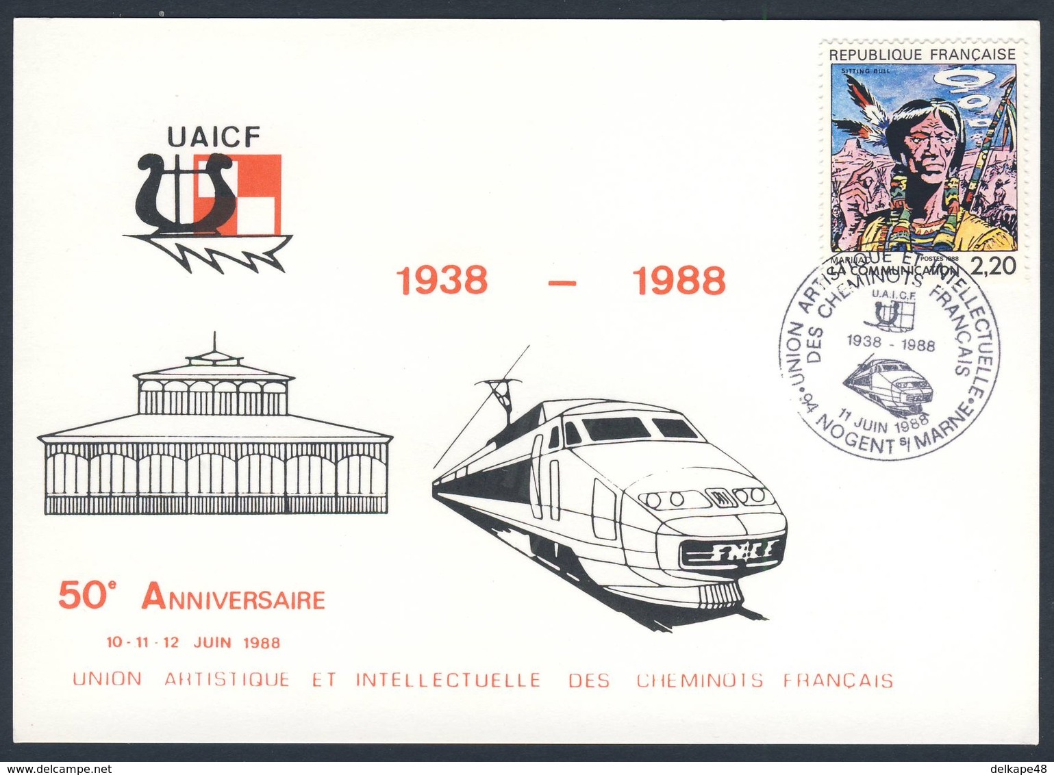 France Rep. Française 1988 Postcard Postkarte Carte Postale - 50e Ann. UAICF 1938-1988 - Union Artistique Intellectuelle - Trenes