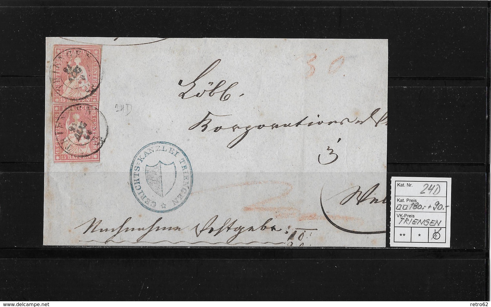 1854-1862 SITZENDE HELVETIA Ungezähnt (Strubel)  → Gerichts-Kanzlei Triengen ►SBK-2x 24D/B3◄ - Lettres & Documents