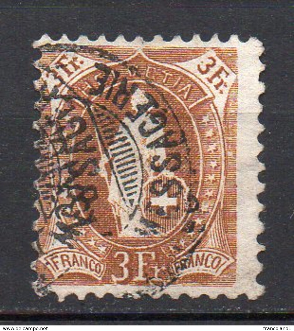 1882 Svizzera Helvetia In Piedi Unificato N. 80  3 F Bistro Timbrato Used - Usati