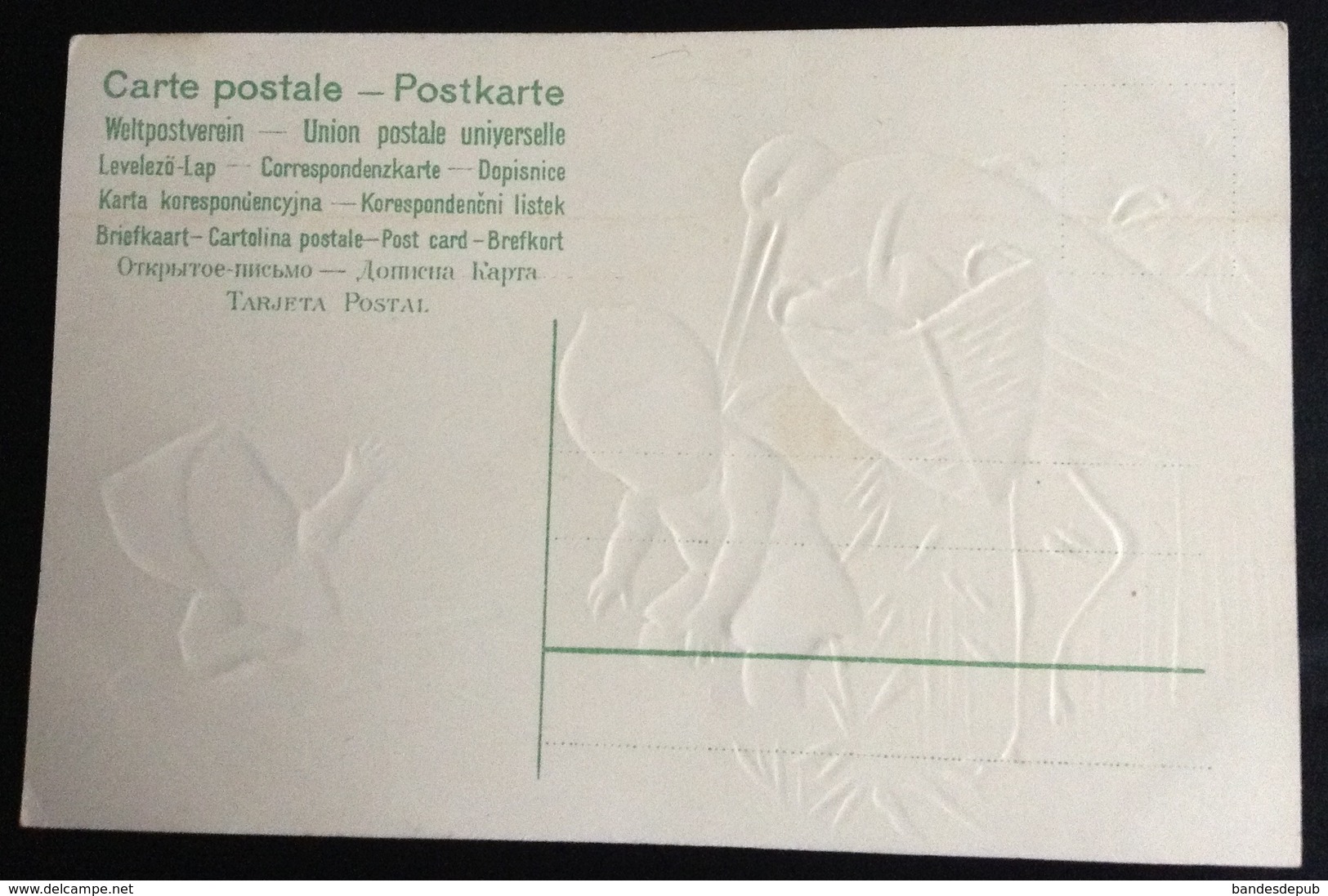 Vente Immédiate Prix Fixe CPA  Embossed Gaufrée Relief CIGOGNE BÉBÉ MARE NÉNUPHAR - Bébés