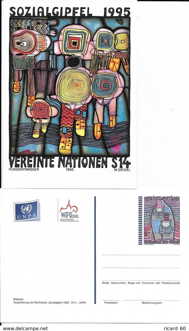 Onu, United Nations, Nations Unies, Bureau De Vienne, Entier Postal 2000, Neuf, Sommet Social De Copenhague, Dessin - Lettres & Documents