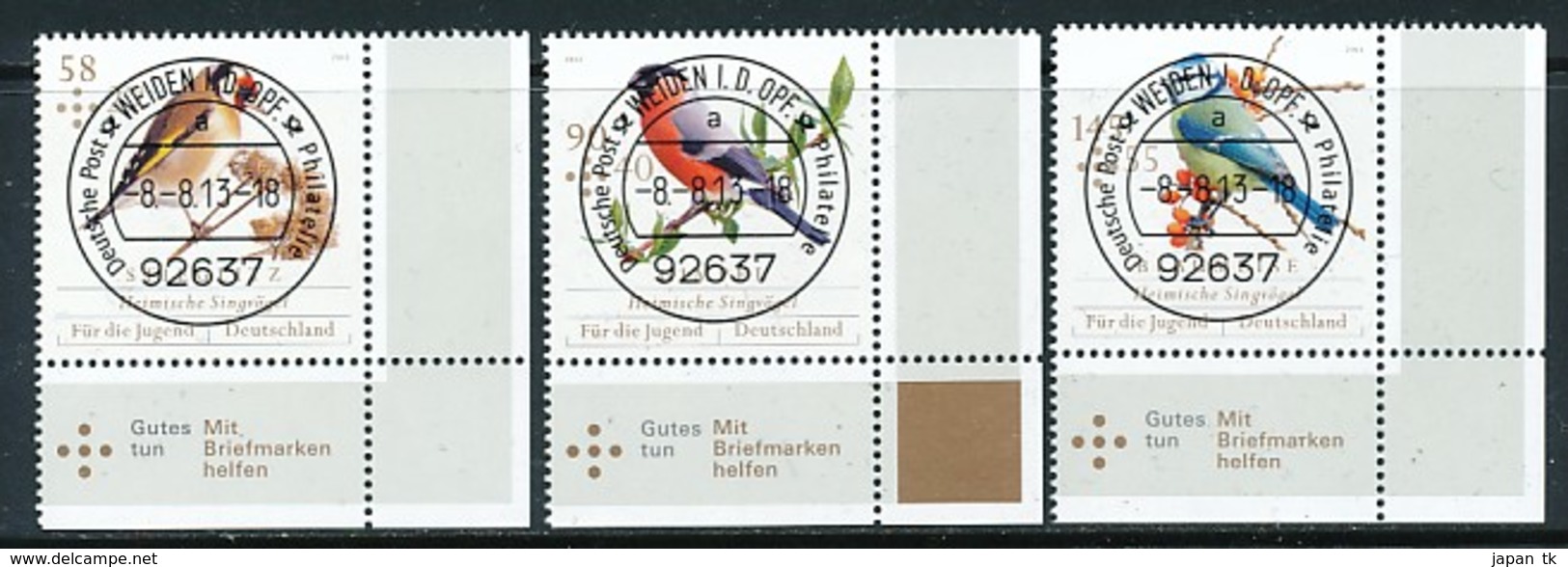 GERMANY Mi. Nr. 3023-3025 Jugend: Heimische Singvögel - ET Weiden - Eckrand Unten Rechts - Used - Gebraucht