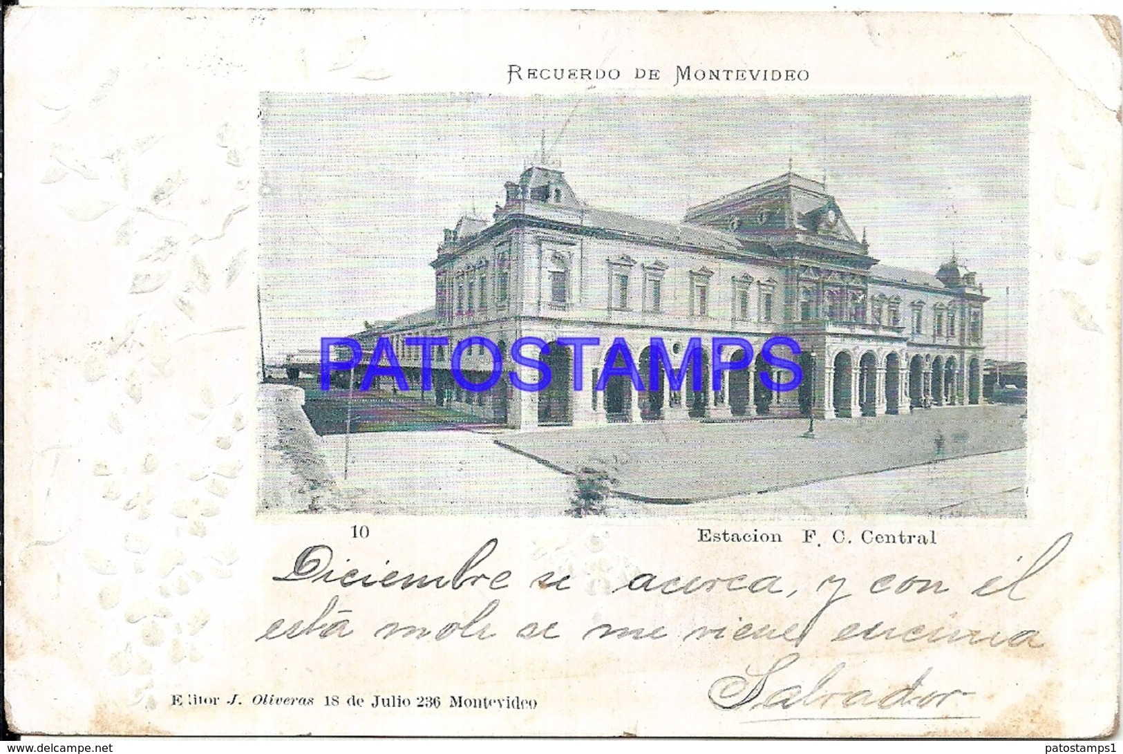 104666 URUGUAY MONTEVIDEO STATION TRAIN ESTACION DE TREN CENTRAL YEAR 1903 ED J. OLIVERAS SPOTTED POSTAL POSTCARD - Uruguay