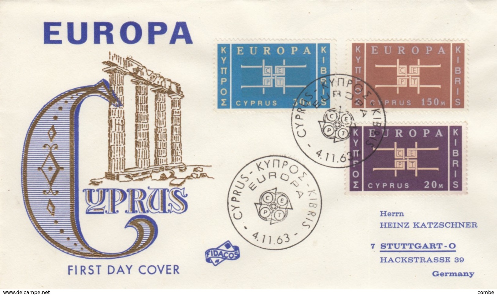 COVER. CYPRUS. FDC 1963 EUROPA - Autres & Non Classés