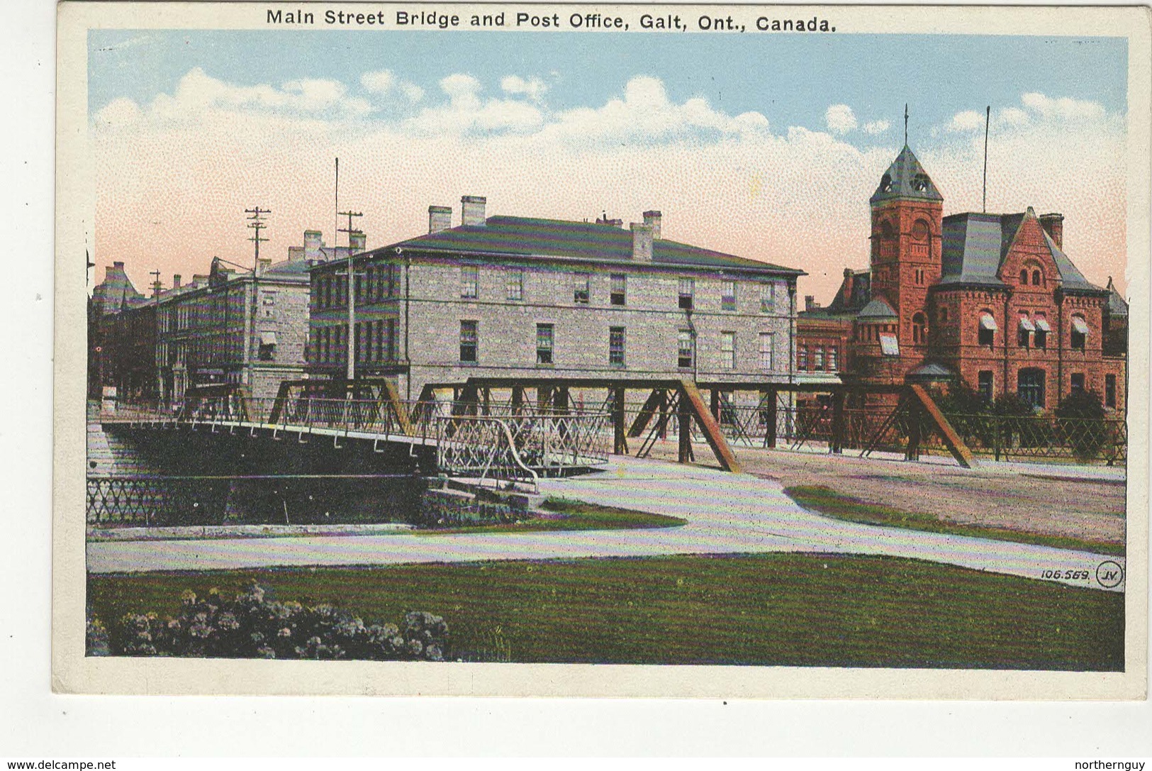 GALT, Ontario, Canada,  Main Street Bridge & Post Office, Old WB Postcard, Waterloo County - Autres & Non Classés