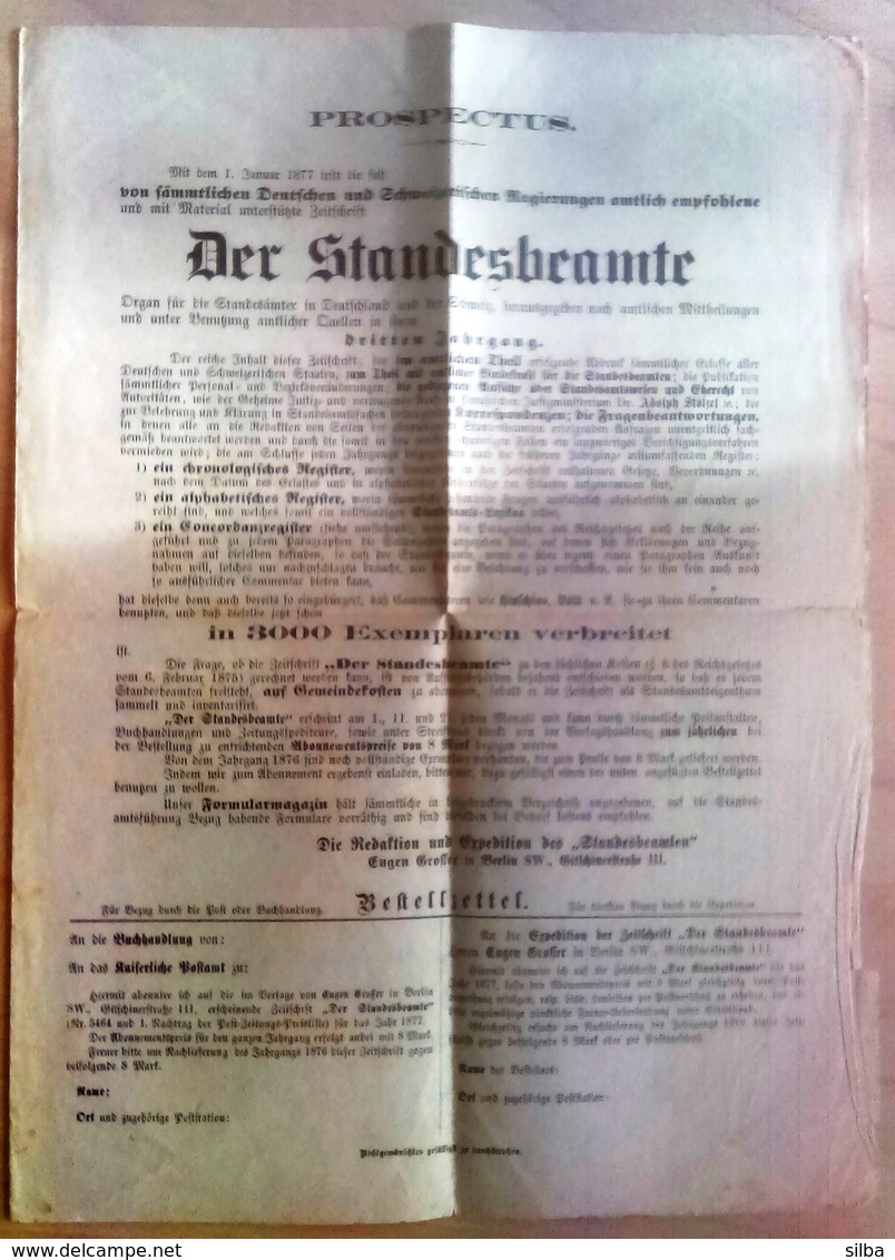 Germany Deutsches Reich Berlin 26 1 1877 / Prospectus, Der Standesbeamte / Sent To Oberdorf - Briefe U. Dokumente