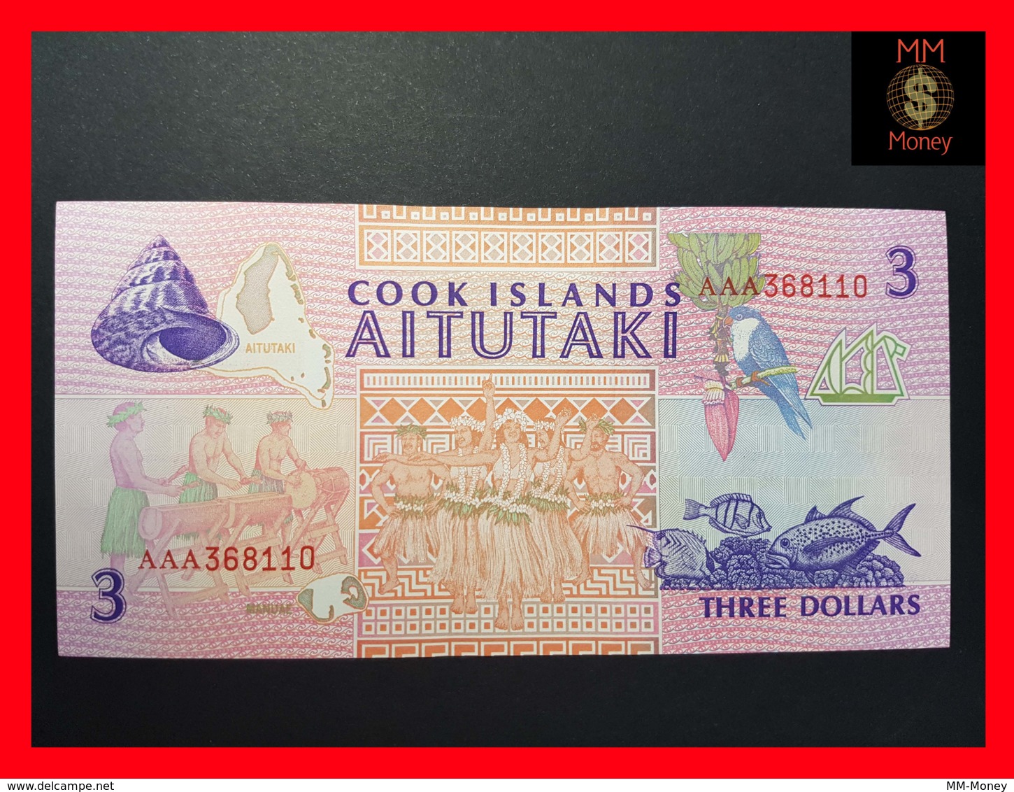 COOK 3 Dollars 1992  P. 7  UNC - Cook Islands