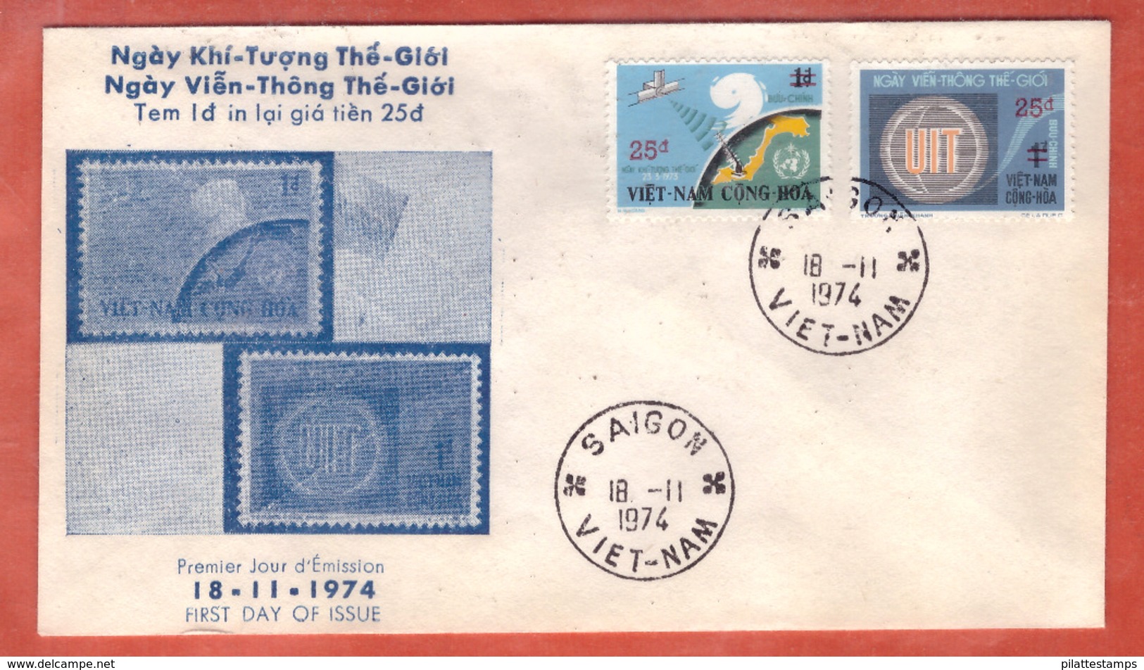 VIETNAM DU SUD FDC U.I.T. SURCHARGES DE 1974 DE SAIGON - Viêt-Nam