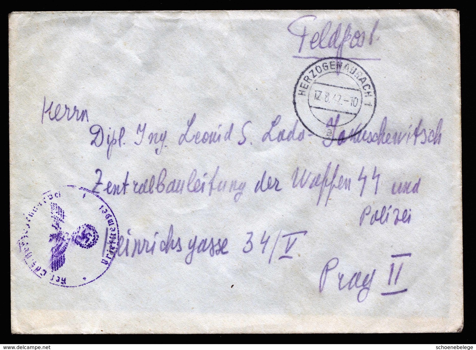 A5758) DR Böhmen & Mähren Brief Herzogenaurach 17.8.42 An Zentralbauleitung Prag - Briefe U. Dokumente