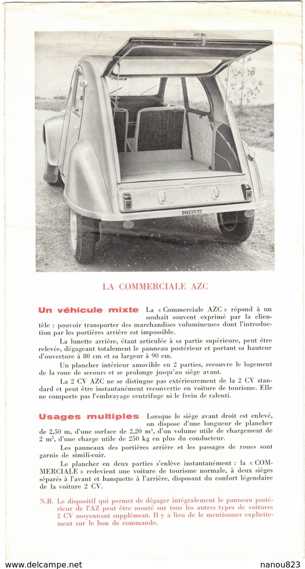 DOCUMENTATION VOITURE DEPLIANT TECHNIQUE SUR 2 CV CITROËN TRACTION AVANT BERLINE AZ AZS LIMOUSINE AZL3 COMMERCIALE AZC - Publicités