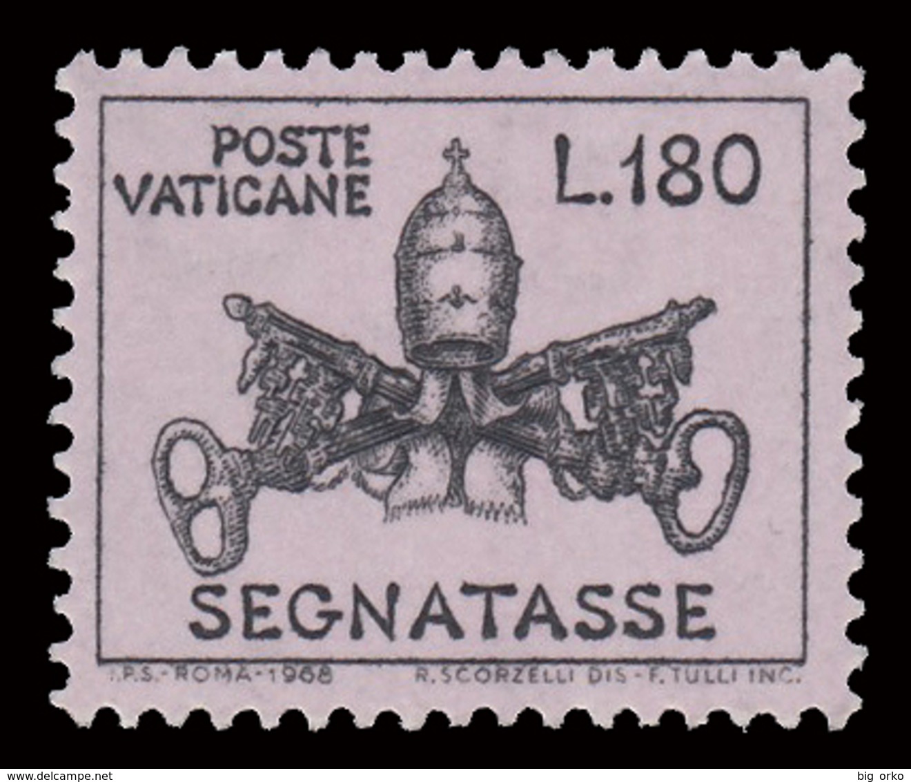 SEGNATASSE Vaticano - PONTIFICATO PAOLO VI - Triregno E Chiavi Decussate - Lire 180 Malva Chiaro - 1968 - Postage Due