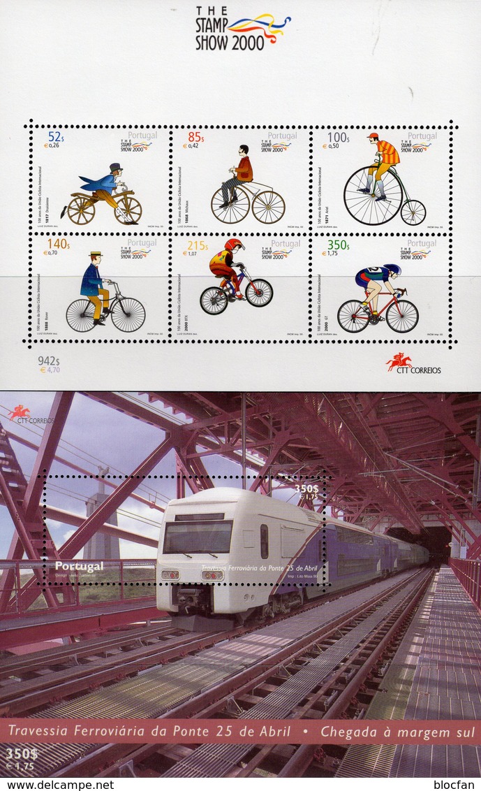 Zugbrücke 1999 Portugal Blocks 154+161 ** 16€ Radsport 2000 Tejo-Brücke Bloque Bridge Train Blocs Sheets Bf Railway - Sonstige (Land)