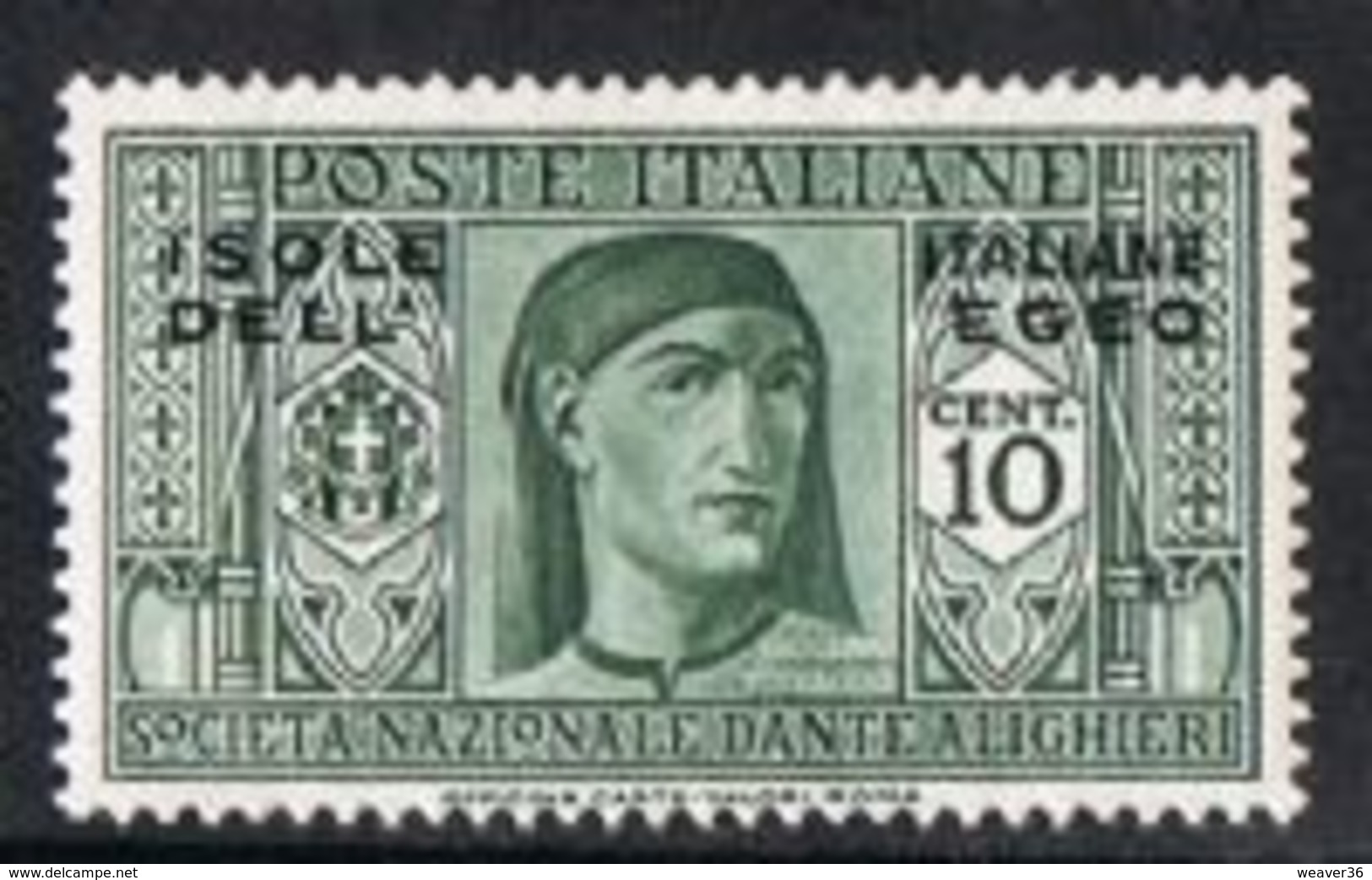 Dodecanese Islands SG70 1932 Dante 10c Mounted Mint [9/10594/7D] - Dodecaneso