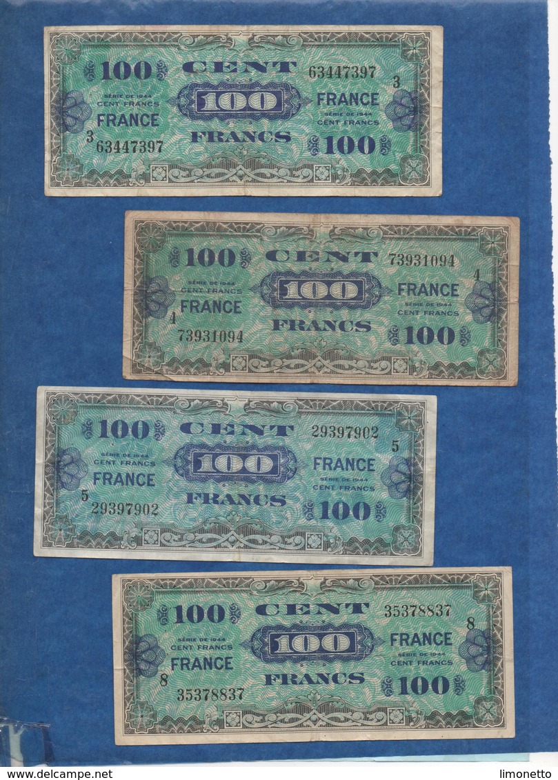 France Trésor -  1945 - 100 Frs  Lot De 4 ( Série 3 - 4 - 5  Et 8 )      Cat Gadoury N°VF25     Circulés - 1945 Verso France