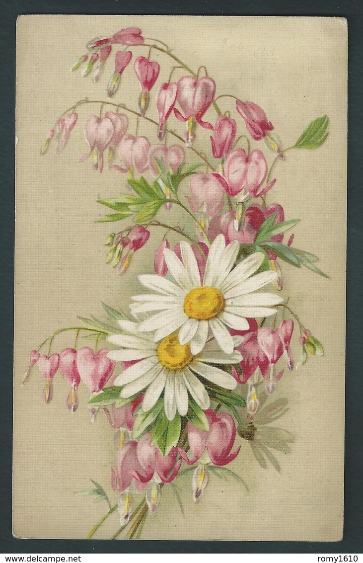 Coeurs De Marie Rose  Et Marguerites Blanches.  Fleurs Emblèmatiques. Litho .2416. - Fleurs