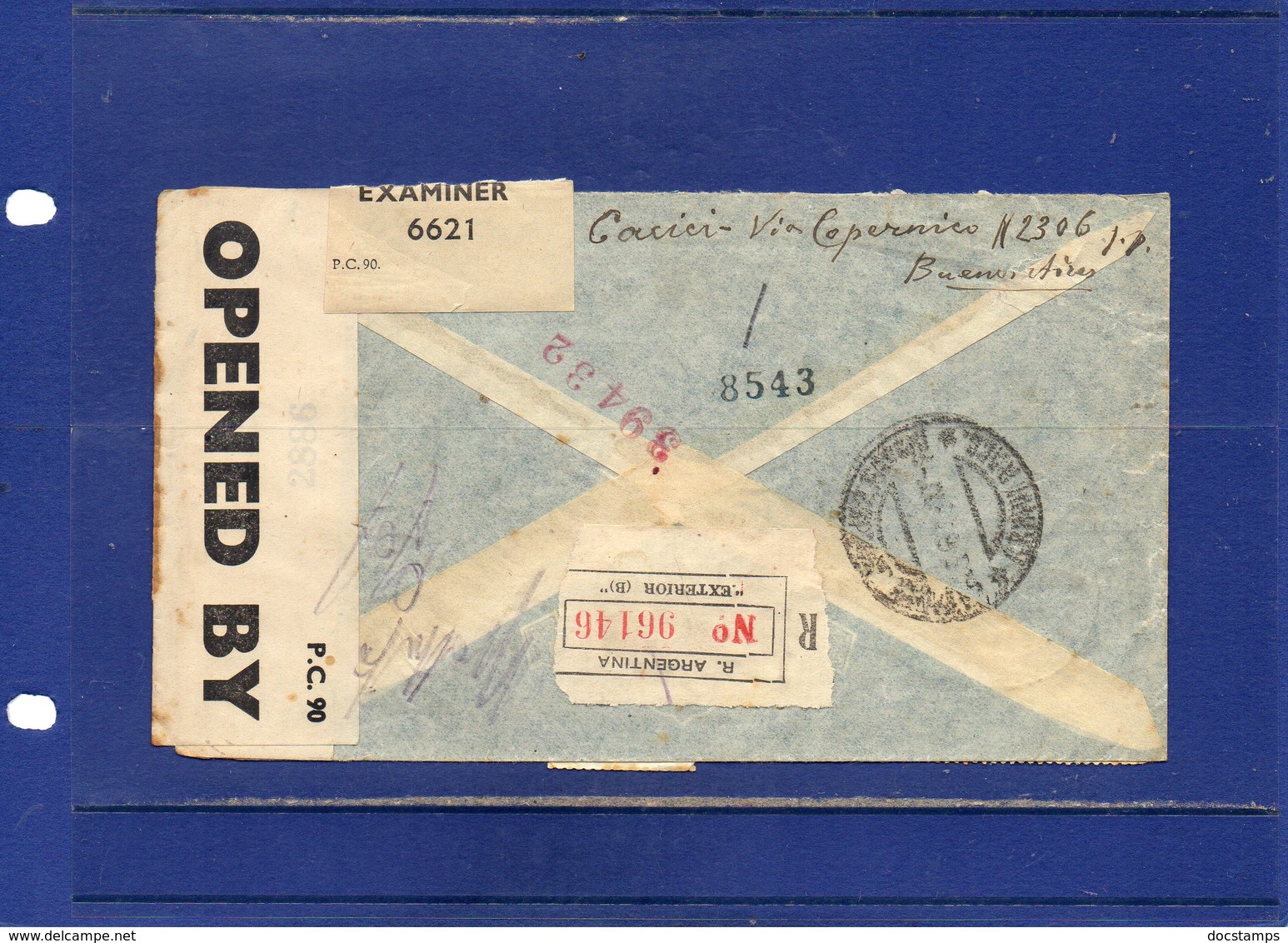 ##(ROYBOX1)-Postal History-Argentina 1942-Registered Cover From Buenos Aires To Catania-Italy Via Natal-British Censored - Storia Postale