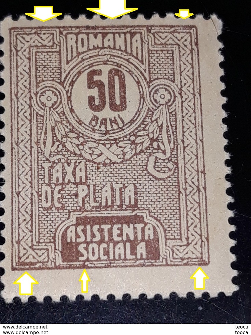 Error Revenue Stamps ROMANIA 1920  Taxa De Plata, Asistenta Soviala 50 Bani, .MNH - Ungebraucht