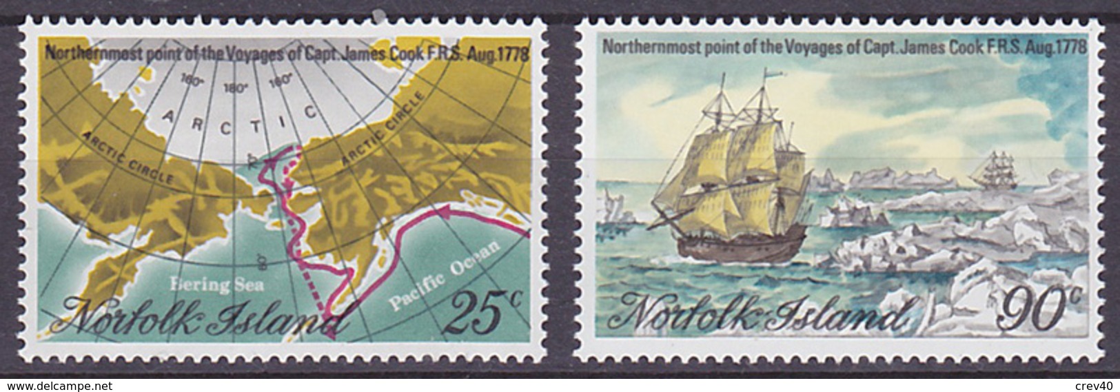 Série De 2 TP Neufs ** N° 214/215(Yvert) Ile Norfolk 1978 - Voyages Du Capitaine James Cook - Ile Norfolk