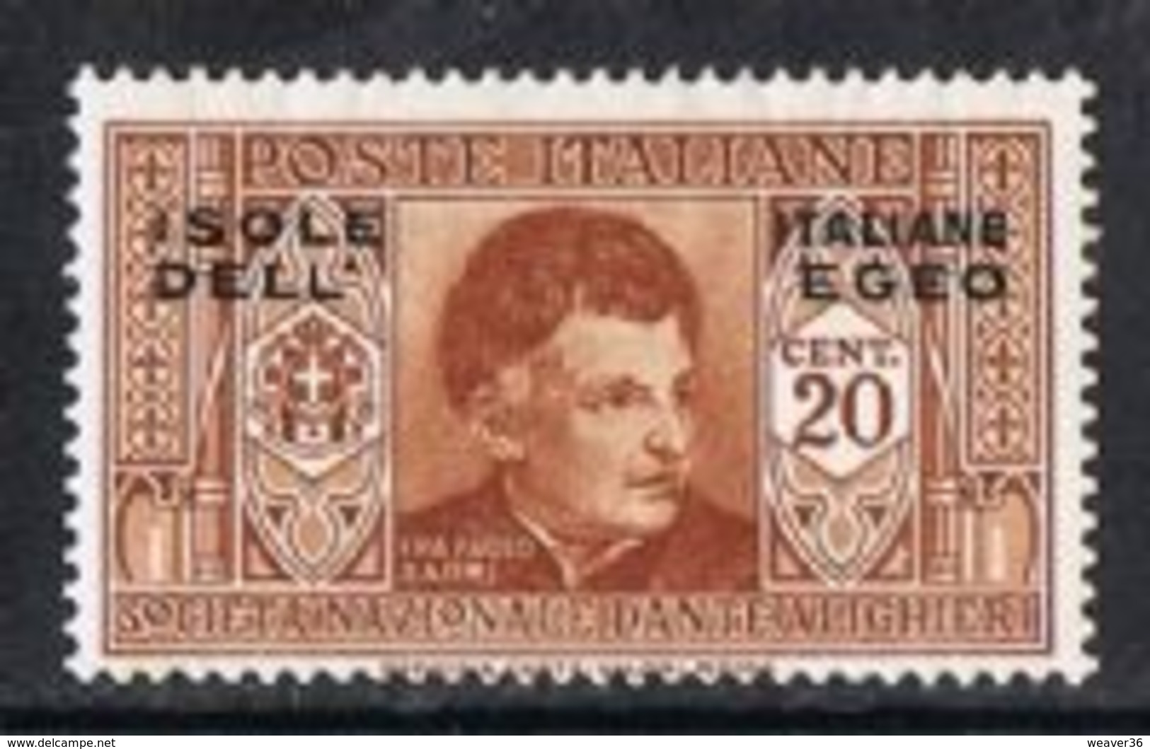 Dodecanese Islands SG72 1932 Dante 20c Mounted Mint [9/10596/7D] - Dodecaneso