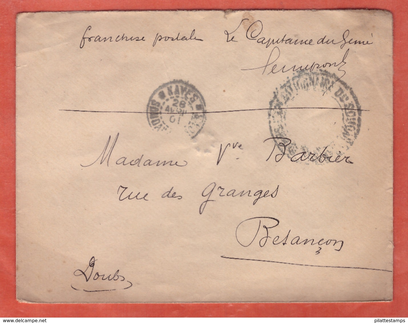 SOUDAN LETTRE FRANCHISE MILITAIRE DE 1901 DE KAYES POUR BESANCON FRANCE - Briefe U. Dokumente
