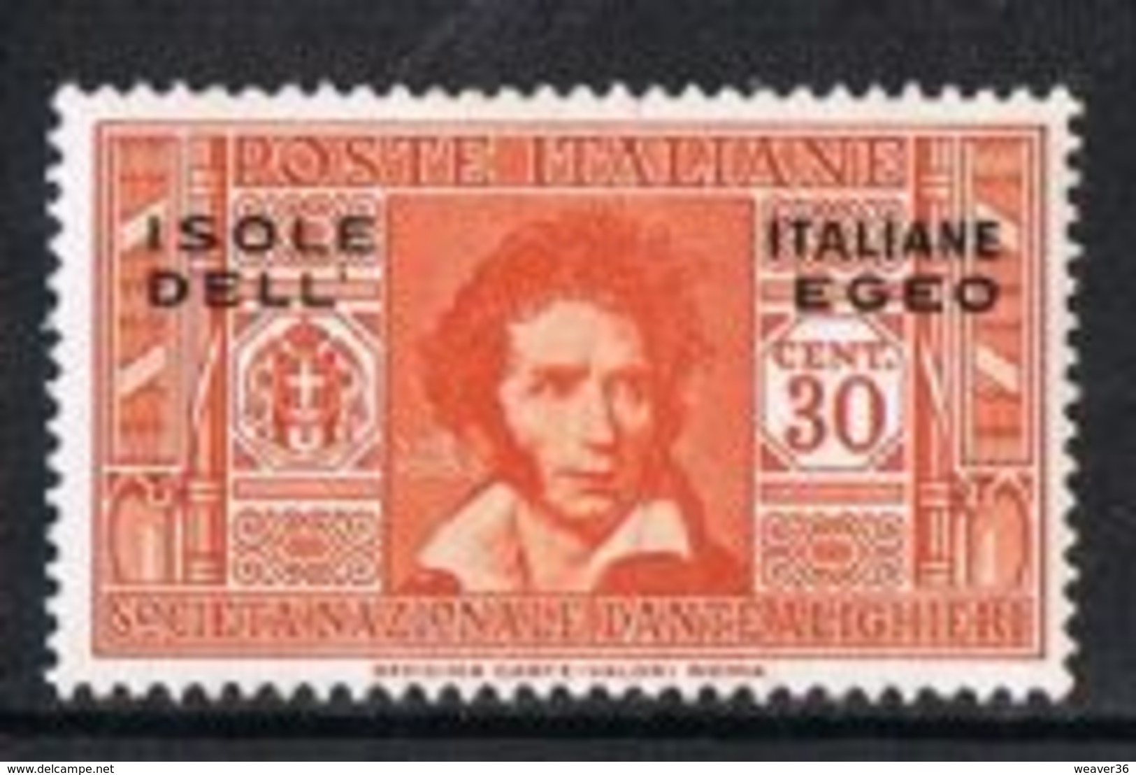 Dodecanese Islands SG74 1932 Dante 30c Mounted Mint [9/10598/7D] - Dodecaneso