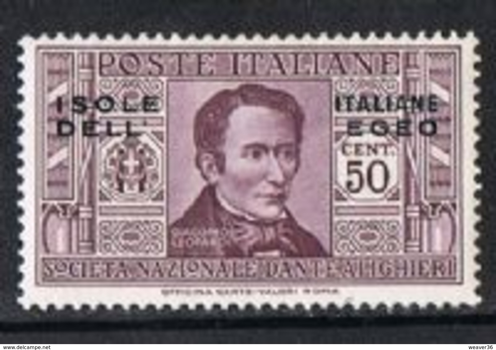 Dodecanese Islands SG75 1932 Dante 50c Mounted Mint [9/10599/7D] - Dodecaneso