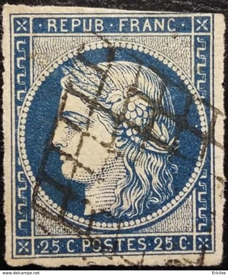 FRANCE Y&T N°4h Cérès 25c Bleu Noir. Oblitéré Grille - 1849-1850 Cérès