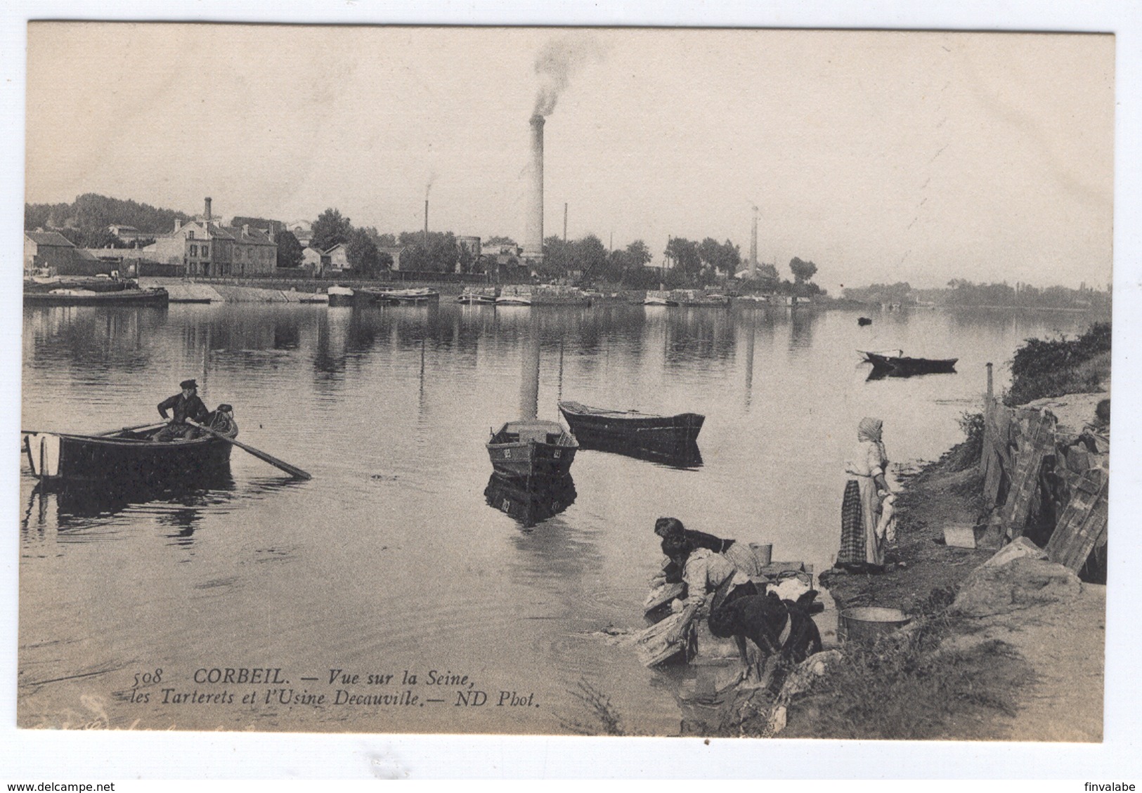 CORBEIL Vue Sur La Seine Les Tarterets Et L'Usine Decauville (lavandieres) - Corbeil Essonnes