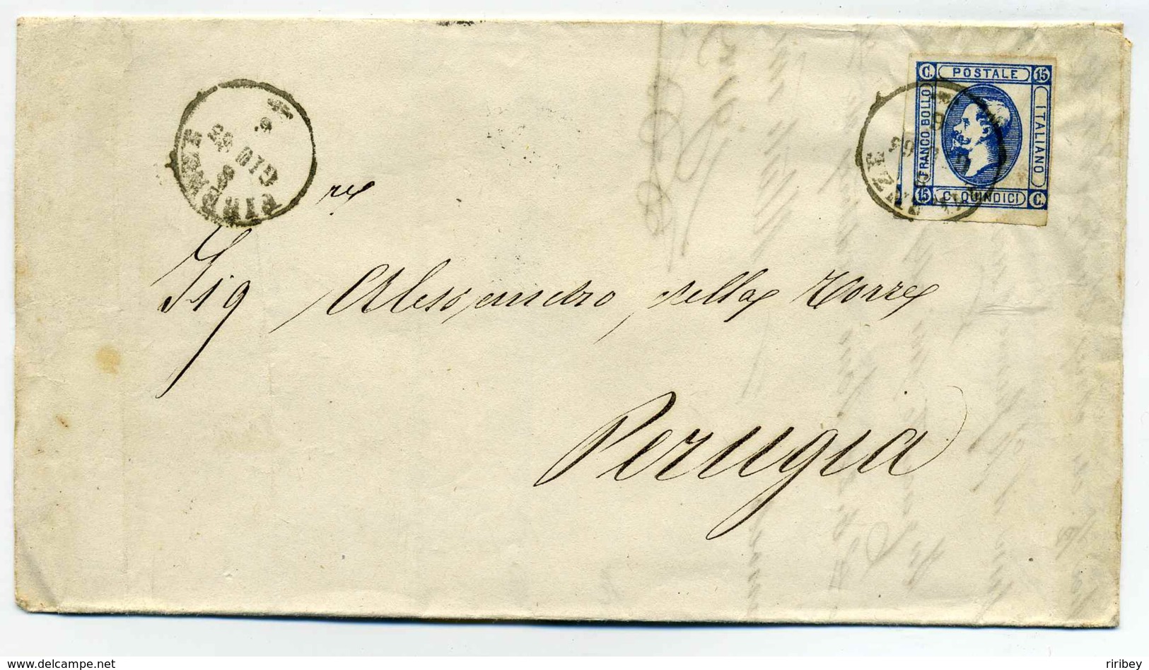 YT N11 Seul Sur Lettre De Pirenze Pour Perugia / 1863 - Storia Postale