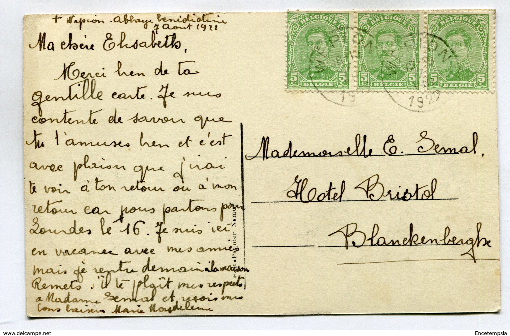 CPA - Carte Postale - Belgique - Wepion - Hôtel De La Meuse - 1922 (SV6570) - Autres & Non Classés