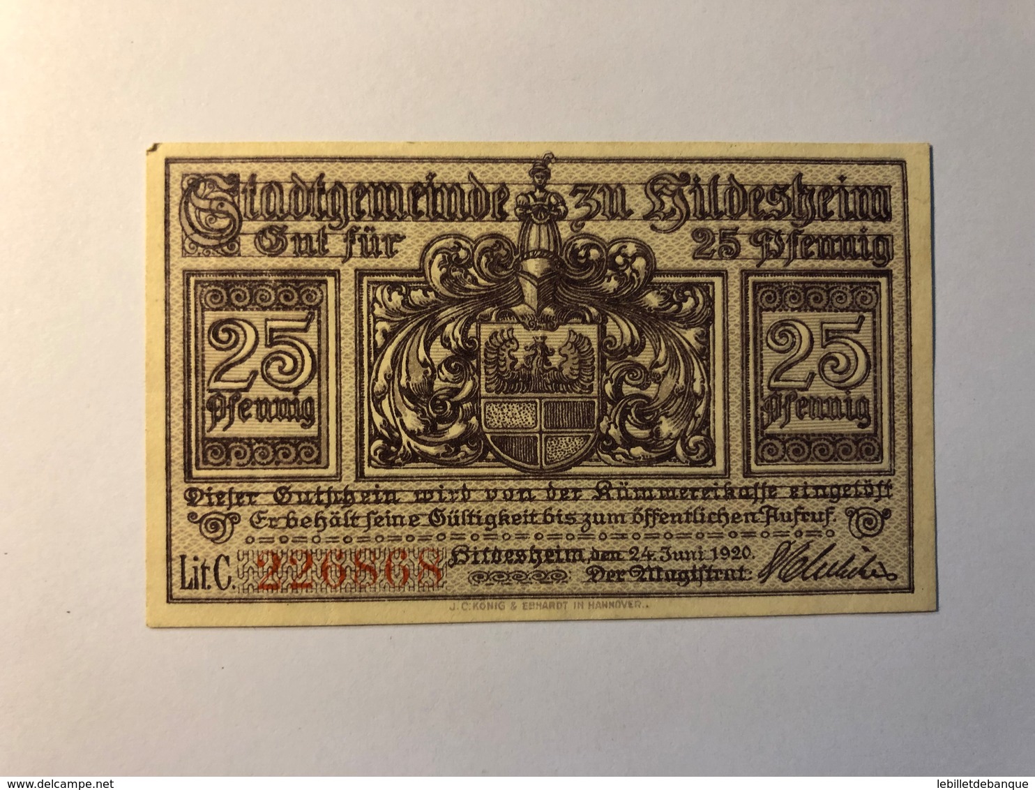 Allemagne Notgeld Allemagne Hildesheim 25 Pfennig - Collections