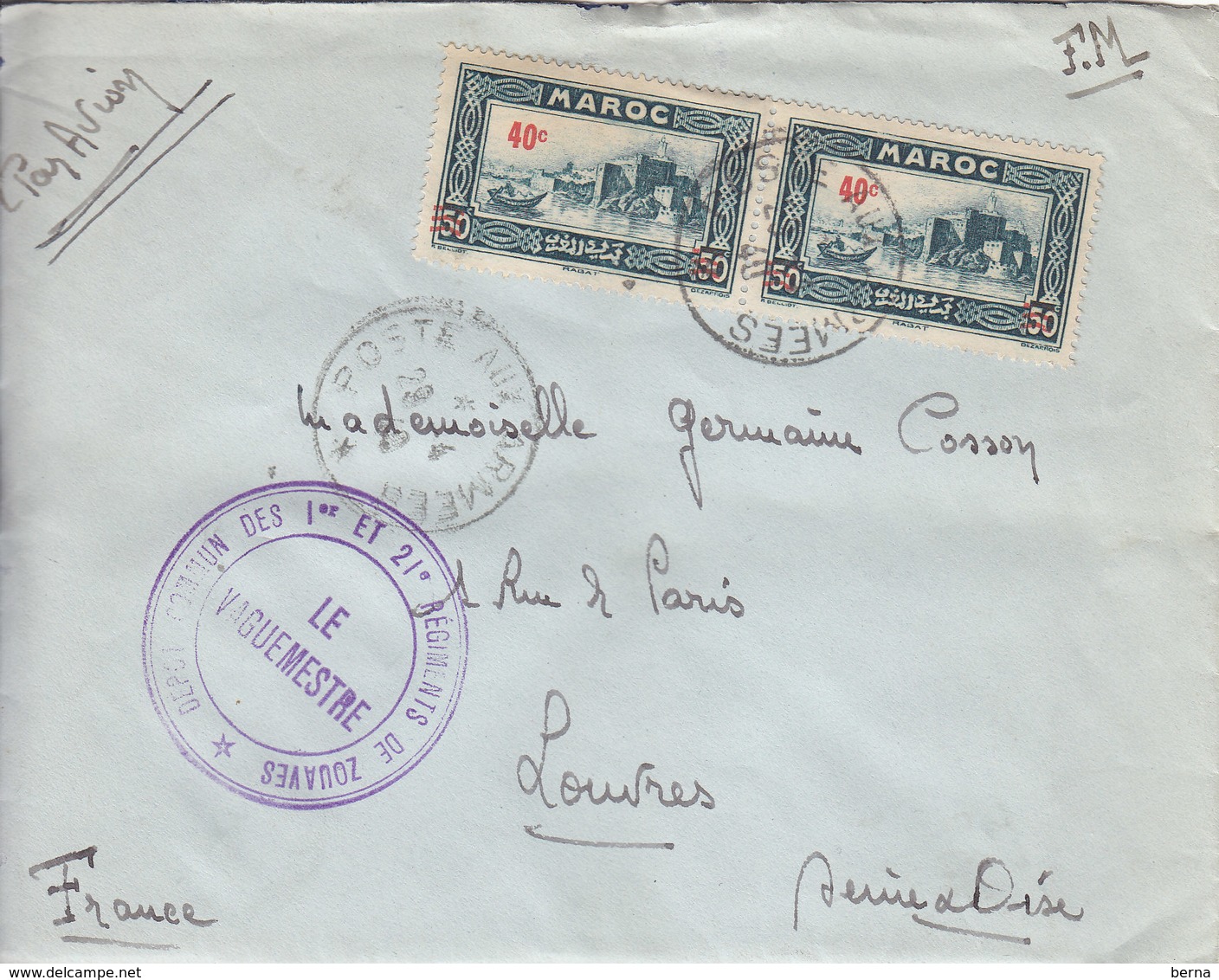 MAROC OBL POSTE AUX ARMEES REGIMENTS DE ZOUAVES - Lettres & Documents