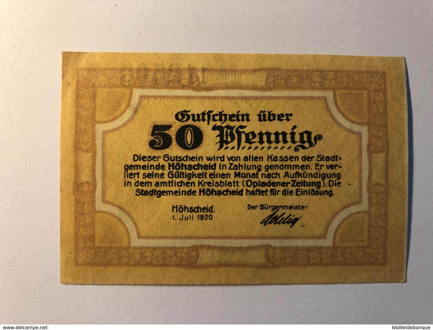 Allemagne Notgeld Allemagne Hohscheid 50 Pfennig - Collections