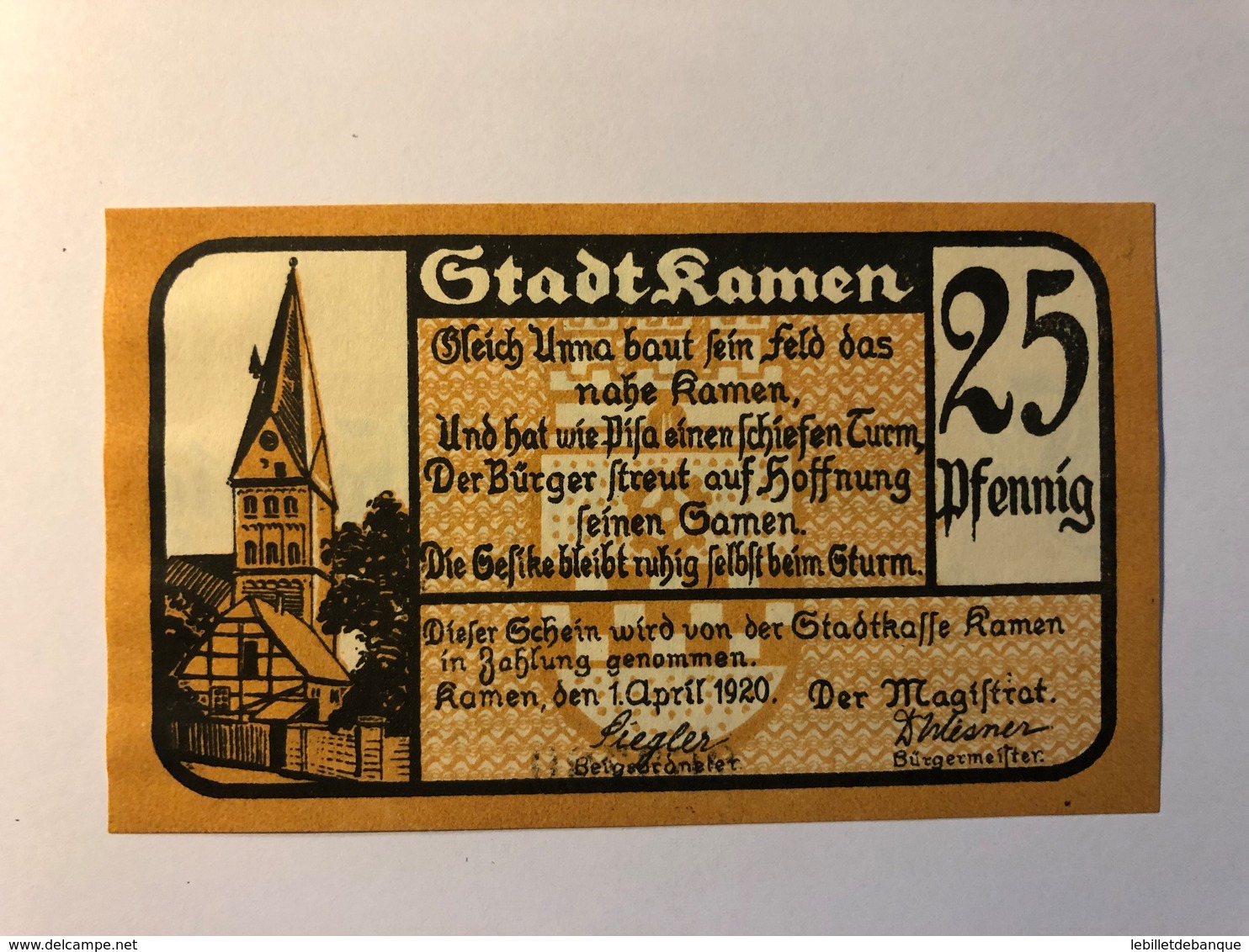 Allemagne Notgeld Allemagne Kamen 25 Pfennig - Collections
