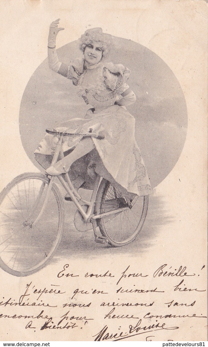 CPA Femme Sur Sa Bicyclette Vélo Cyclisme Cycliste Cycling Radsport Style Viennoise D.H.C. N° 1451 (2 Scans) - Cyclisme