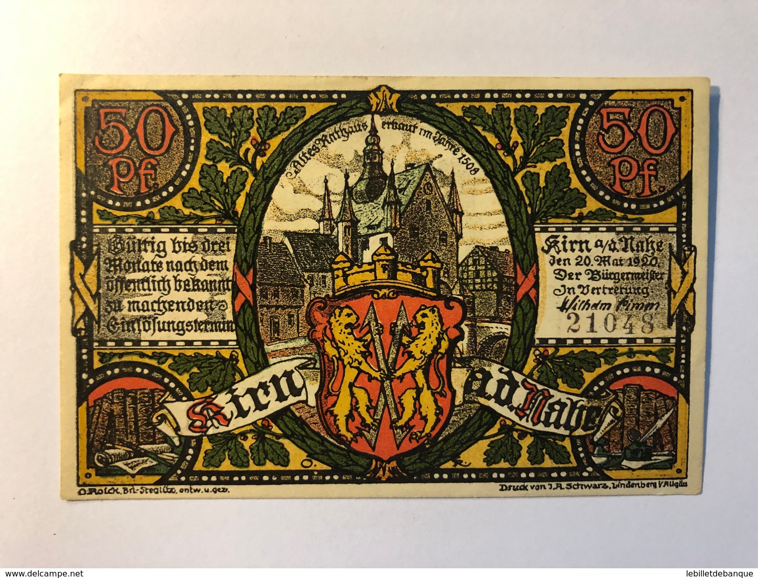 Allemagne Notgeld Allemagne Kirn 50 Pfennig - Collections