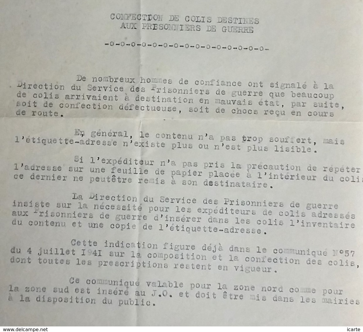 Circulaire CROIX-ROUGE COMITE D'ASSISTANCE AUX PRISONNIERS DE GUERRE Jonzac COLIS Homme De Confiance Oct 1943 - Guerre De 1939-45