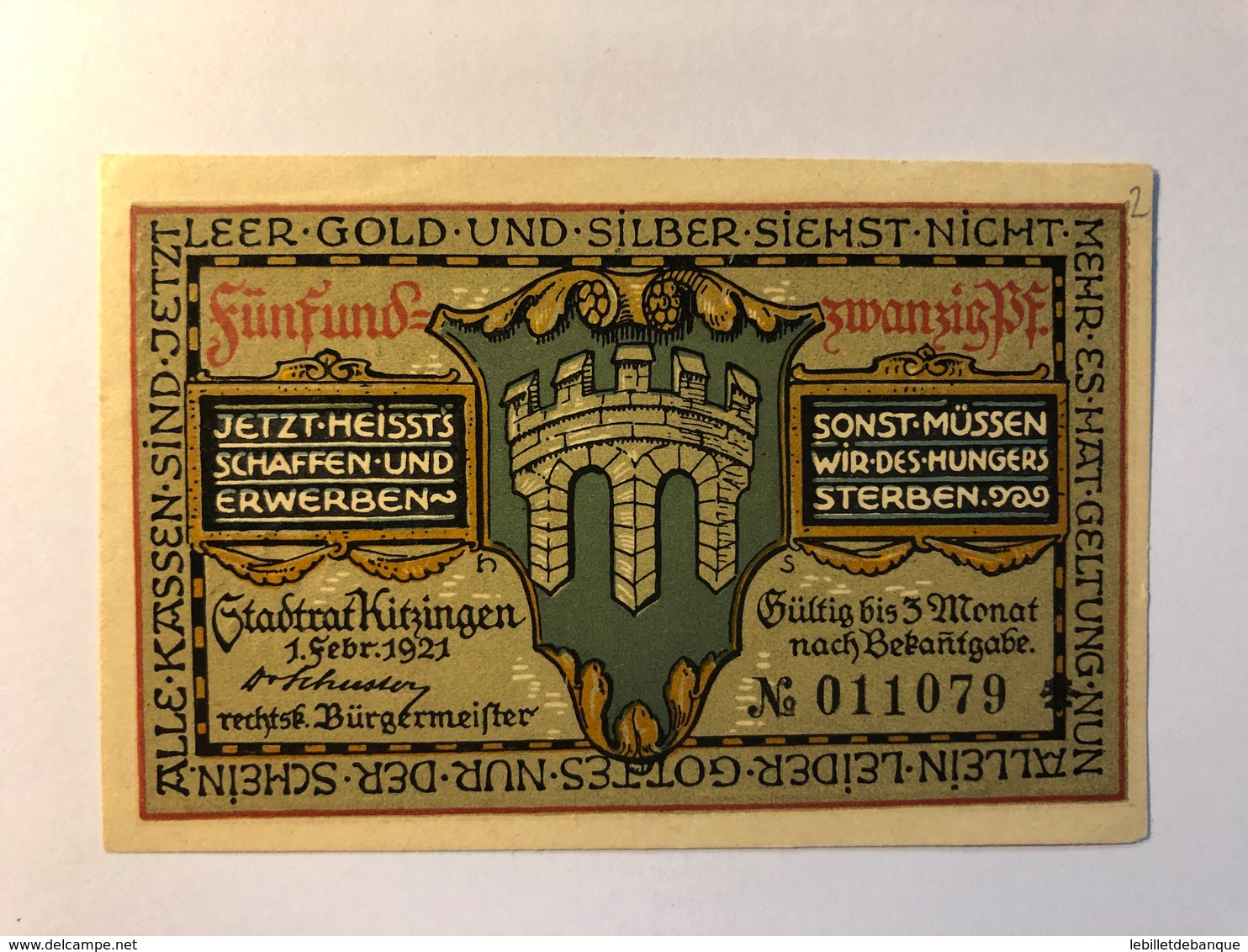 Allemagne Notgeld Allemagne Kitzingen 25 Pfennig - Collections