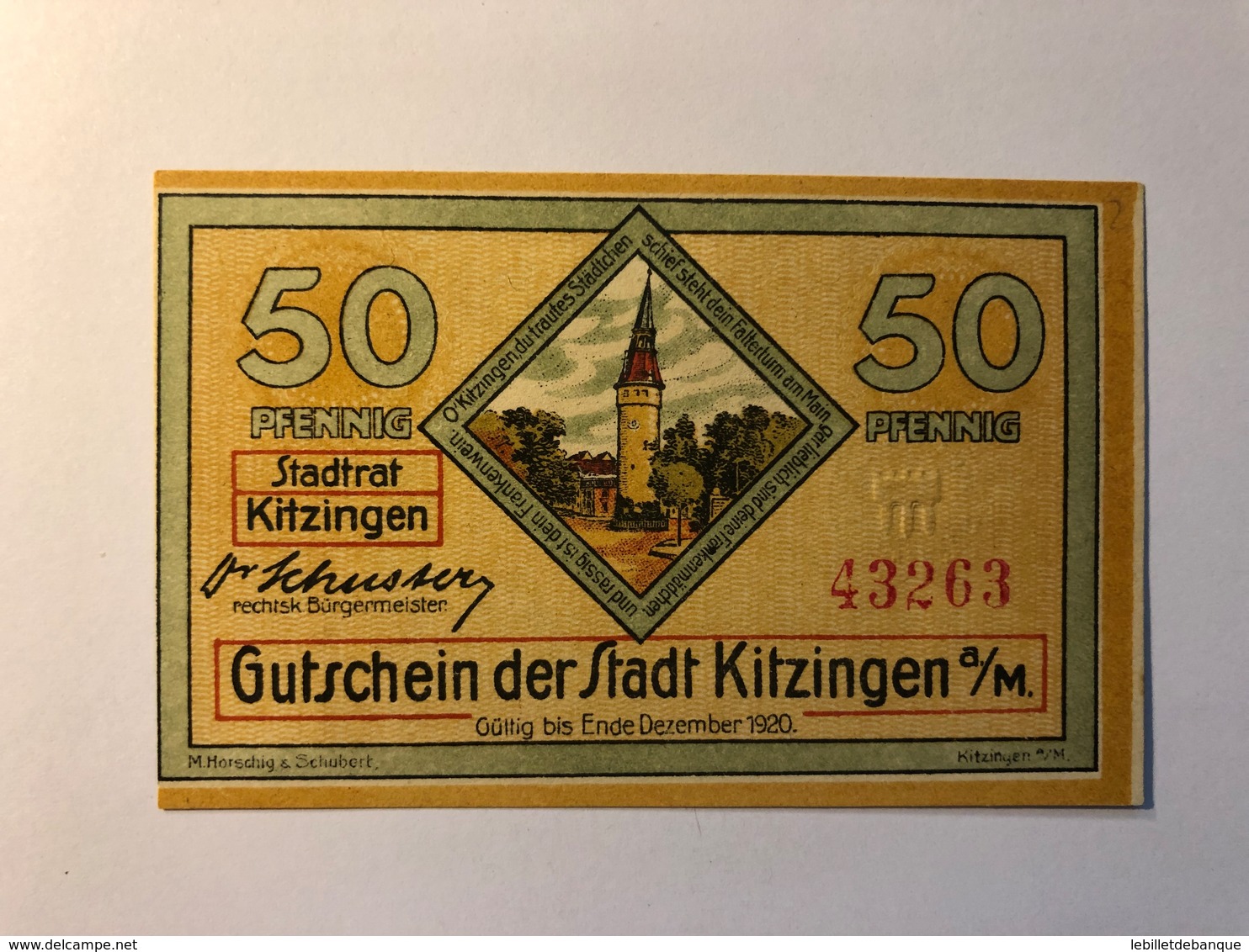 Allemagne Notgeld Allemagne Kitzingen 50 Pfennig - Collections