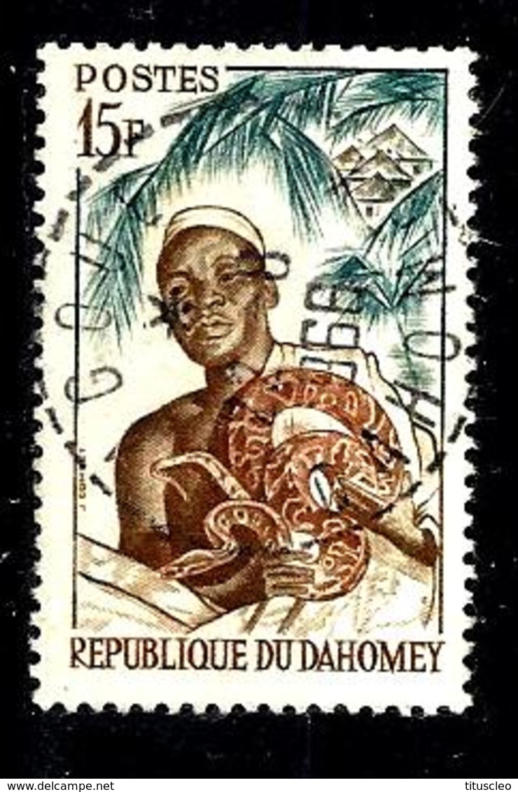 DAHOMEY 182° 15f Bleu-vert, Ocre Et Brun-rouge Féticheur Et Son Python (10% De La Cote + 0,25) - Bénin – Dahomey (1960-...)