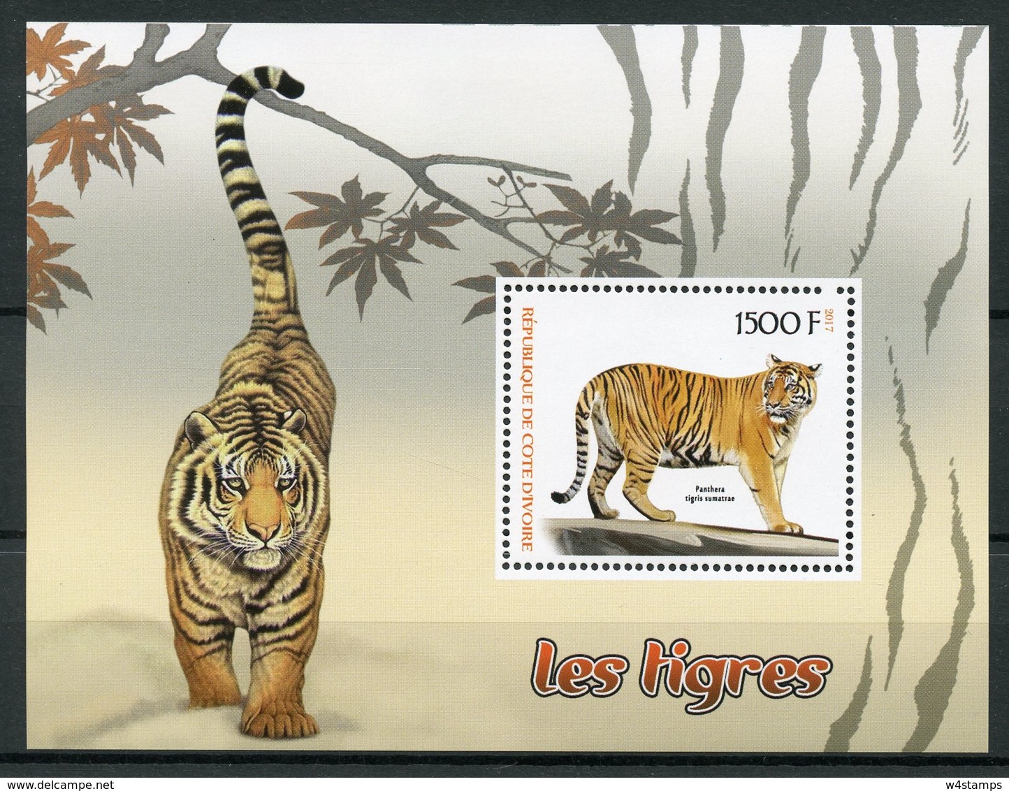 Ivory Coast 2017 MNH Tigers 1v S/S Tigres Big Cats Mammals Wild Animals Stamps - Big Cats (cats Of Prey)