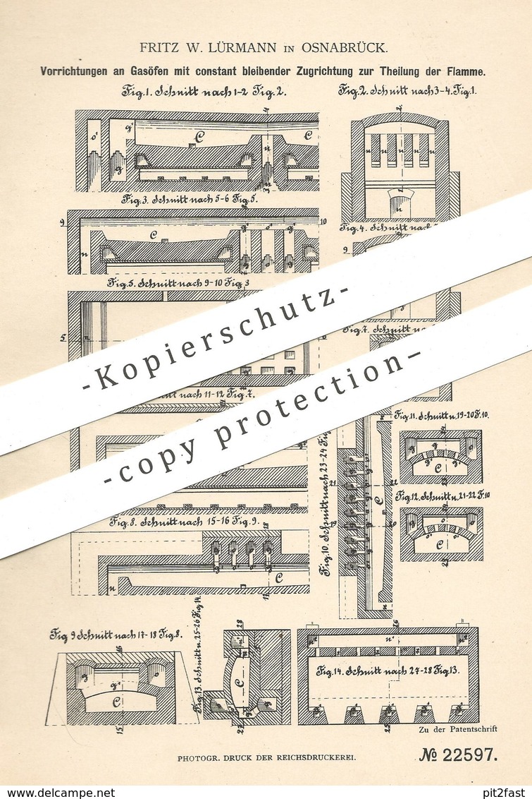 Original Patent - Fritz W. Lürmann , Osnabrück , 1881 , Gasofen | Ofen Für Stahl , Eisen , Glas , Chemie | Feuerung !! - Documents Historiques