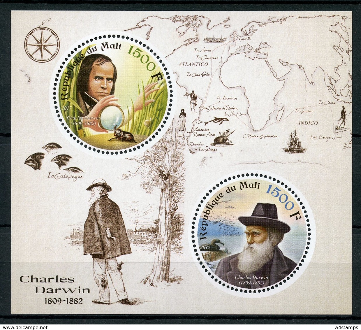 Mali 2017 MNH Charles Darwin 2v M/S Birds Evolution Science Stamps - Other & Unclassified