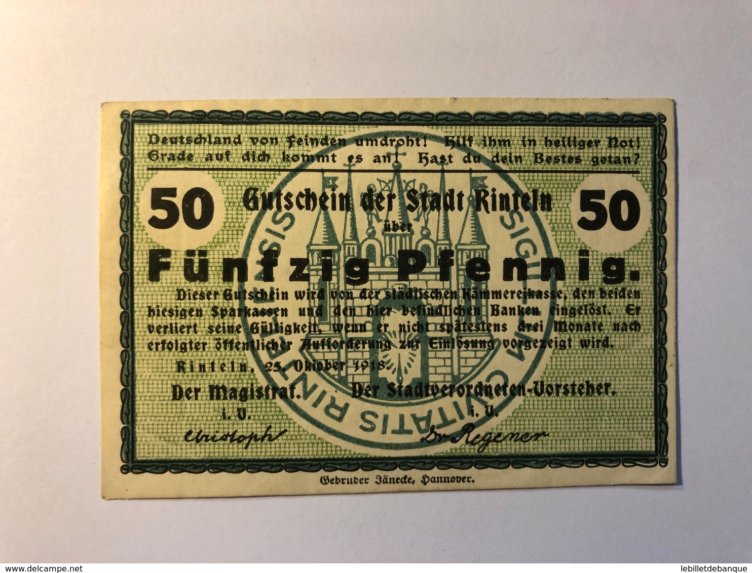 Allemagne Notgeld Allemagne Rinteln 50 Pfennig - Collections
