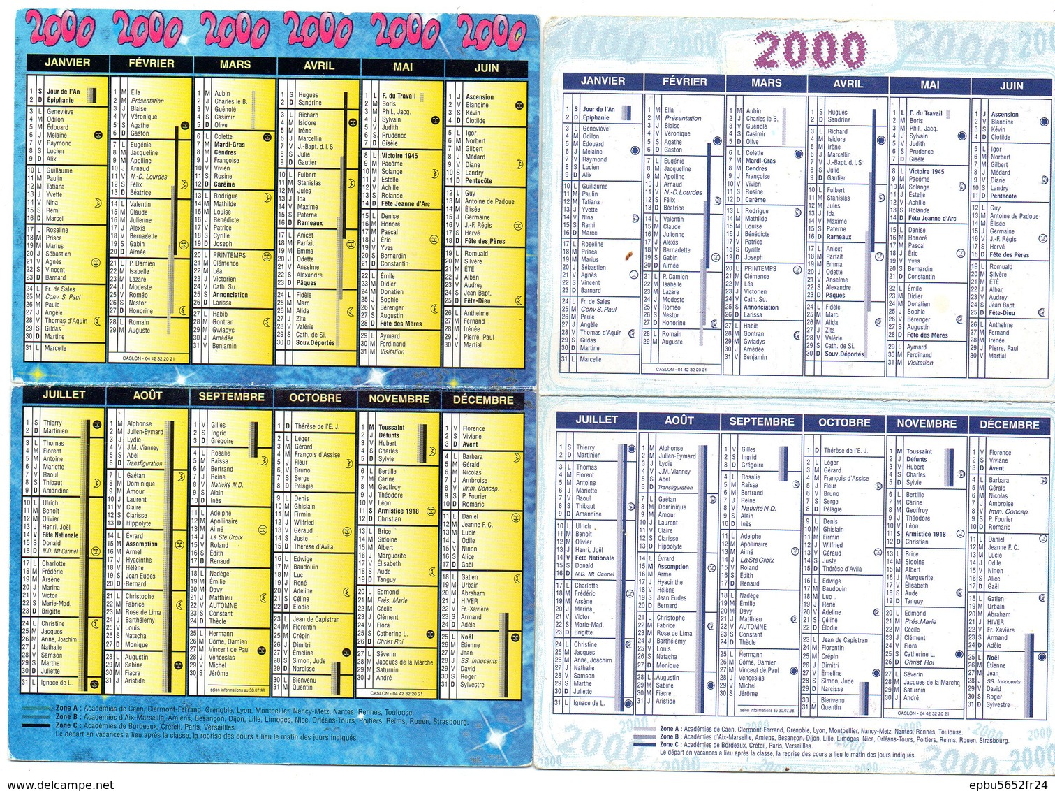 Lot De 2 Calendriers De Poche 2000  Offerts Pr F Bonno Tabac-Presse à La Coquille 24 - Petit Format : 1991-00