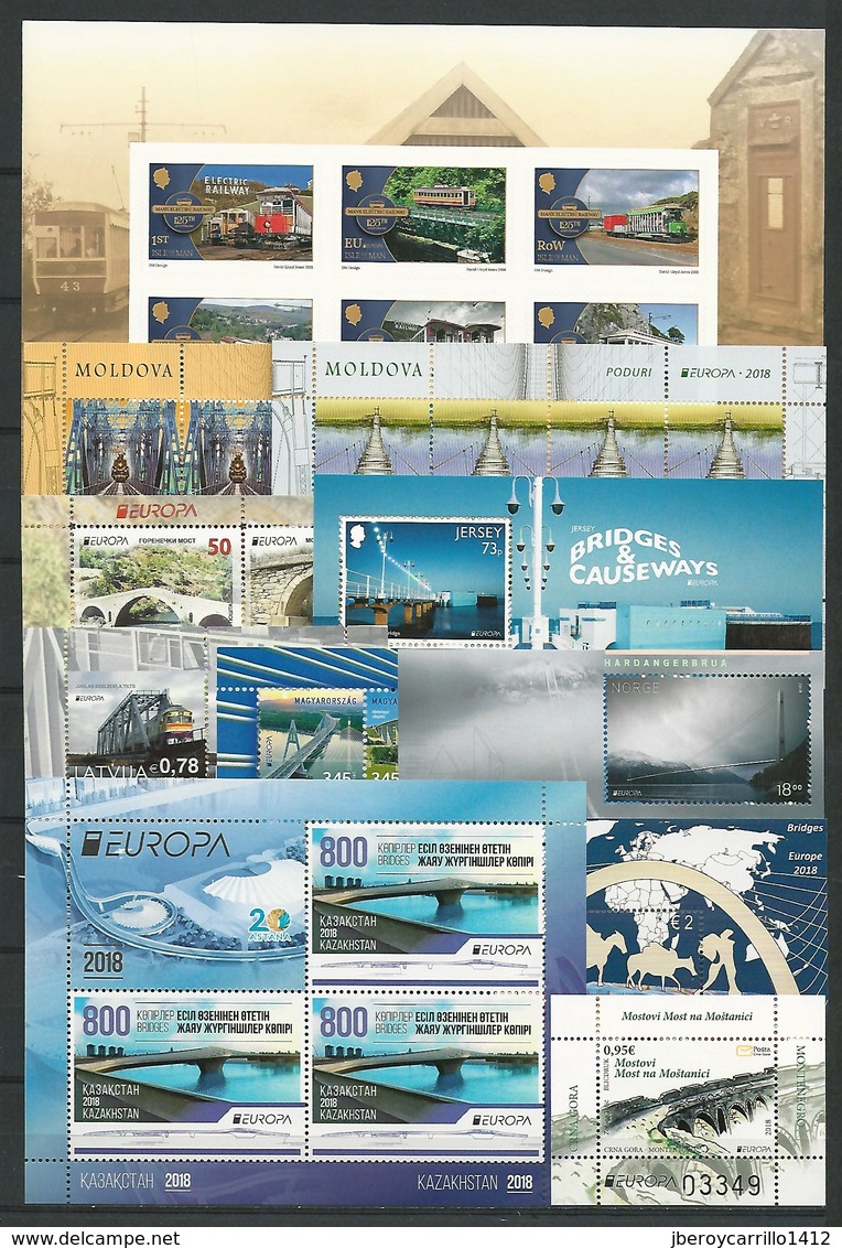 EUROPE 2018 -Theme " BRIDGES - BRÜCKEN - PUENTES - PONTS" - VERY COMPLETE COLLECTION Of STAMPS And SOUVENIR SHEETS - Collections