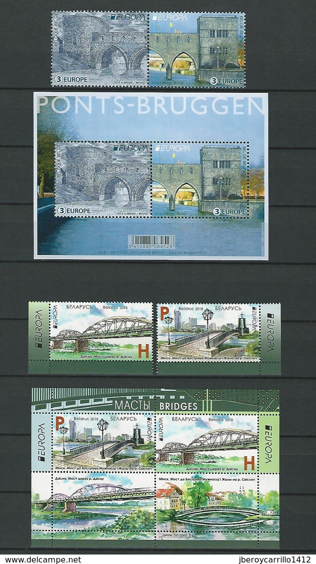 EUROPE 2018 -Theme " BRIDGES - BRÜCKEN - PUENTES - PONTS" - VERY COMPLETE COLLECTION of STAMPS and SOUVENIR SHEETS